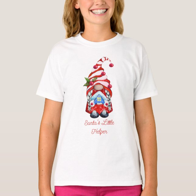 T-shirt Père Noël Petit Helper Red Girl Gnome (Devant)