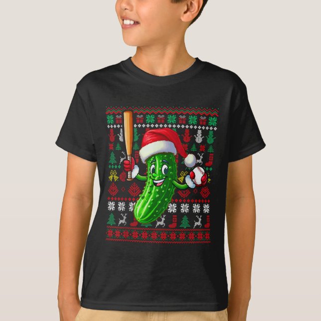 T-shirt Père Noël Pickle Jouant au Baseball Xmas Joueur Ve (Devant)