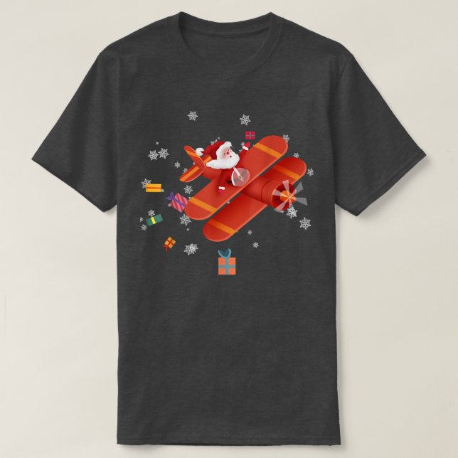 T-shirt Père Noël Pilote Avion Volant Joyeux Noël (Design devant)