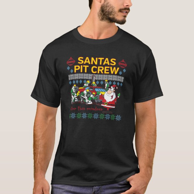 T-shirt Père Noël Pit Crew Race Car Vilain Noël (Devant)