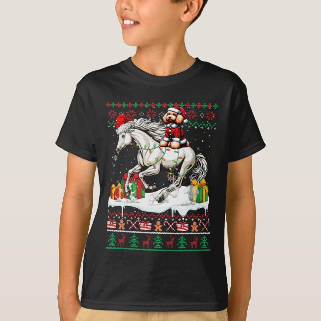 T-shirt Père Noël Poodle équitation Cheval de Noël Sweater (Devant)