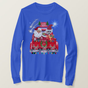 T-shirt Père Noël Poodle Reindeer Christmas Blue Tee