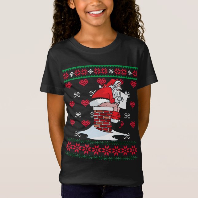 T-Shirt Père Noël Pooping Down Chimney Douleur moche de No (Devant)