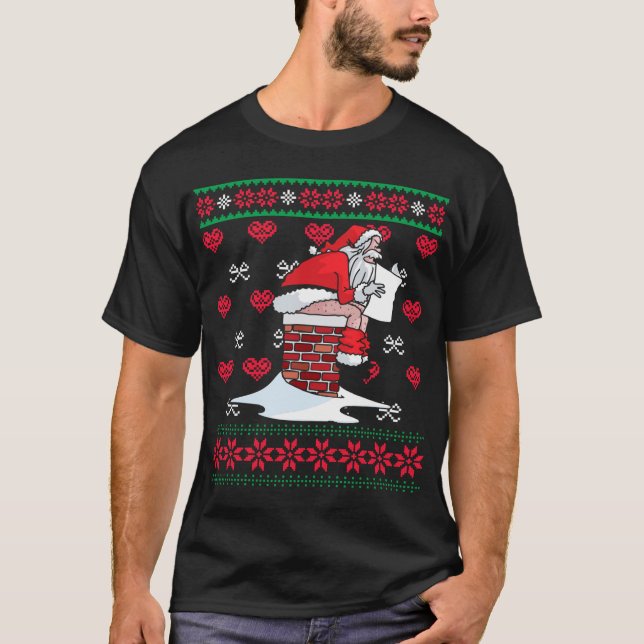 T-shirt Père Noël Pooping Down Chimney Douleur moche de No (Devant)