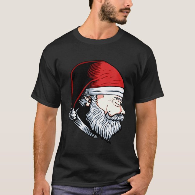 T-shirt Père Noël Prie Pour Nous Avec Casquette Et Barbe (Devant)