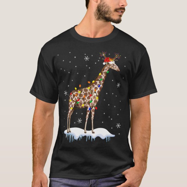 T-shirt Père Noël Reindeer Giraffe Christmas Light Père No (Devant)