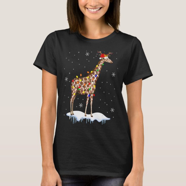 T-shirt Père Noël Reindeer Giraffe Xmas Light Père Noël Re (Devant)