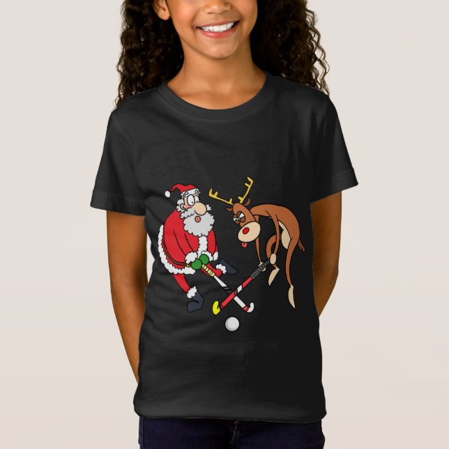 T-Shirt Père Noël Reindeer Jouer Joueur De Hockey De Terra (Devant)