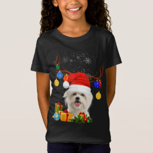 T-Shirt Père Noël Reindeer Maltese Chien Noël Lumières Noë