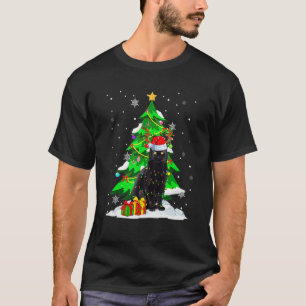 T-shirt Père Noël Reindeer noir Chat Noël Lumières Arbre N