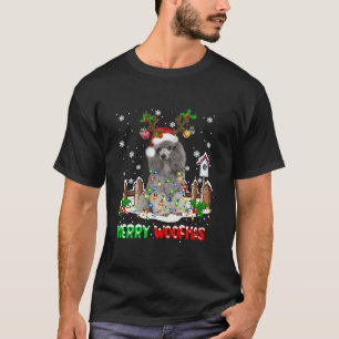 T-shirt Père Noël Reindeer Poodé Chien Lumières de Noël Lo
