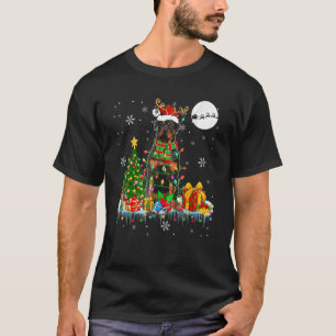T-shirt Père Noël Reindeer Rottweiler Tree Lights Chien pr