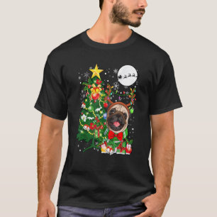 T-shirt Père Noël Renne Pug Arbre Lumières Propriétaire de