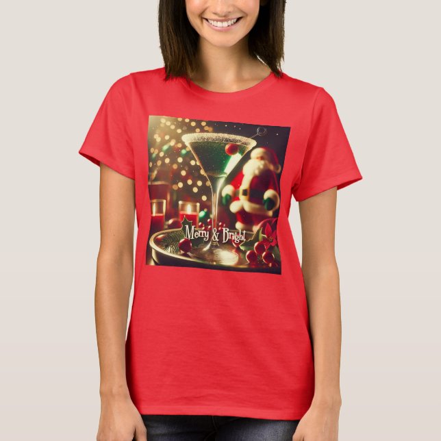 T-shirt Père Noël Rétro 50's Martini Vert de Noël (Devant)