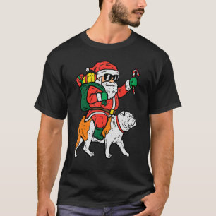 T-shirt Père Noël Riding English Bulldog Noël Noël Joyeux
