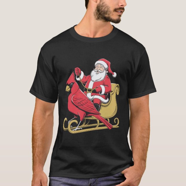 T-shirt Père Noël Riding Giant Cardinal Bird Pour Noël Lov (Devant)