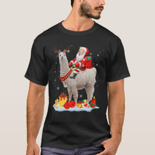 T-shirt père Noël Riding Llama Reindeer Noël Père Noël Lla