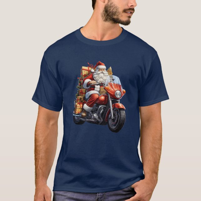 T-shirt Père Noël Riding Moto : idée cadeau de Noël (Devant)