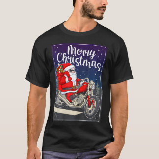 T-shirt Père Noël Riding Motorcycle Joyeux Noël