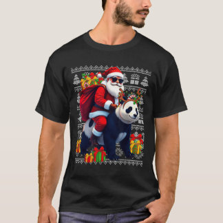 T-shirt Père Noël Riding Panda illuminations de Noël laid