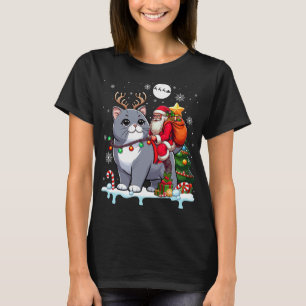 T-shirt Père Noël Riding Reindeer British Shorthair Xmas T