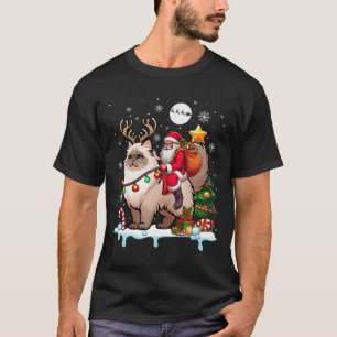 T-shirt Père Noël Riding Reindeer Himalayan Chat Xmas Tree