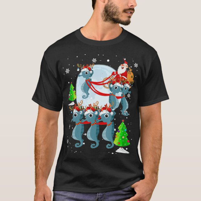 T-shirt Père Noël Riding Reindeer Père Noël Seahorse Sleig (Devant)