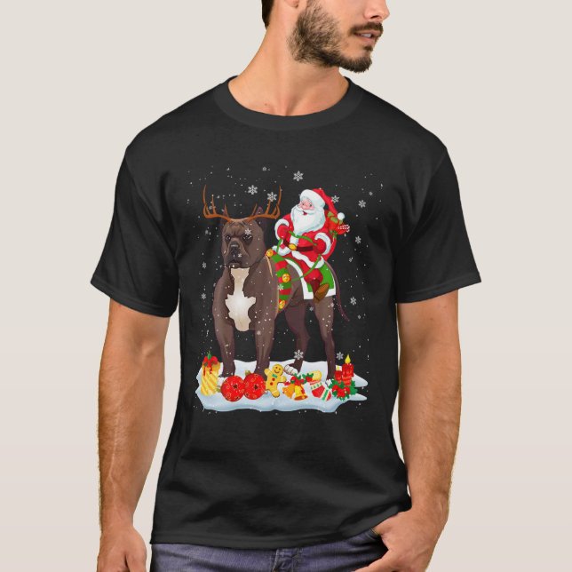 T-shirt Père Noël Riding Reindeer Pit Bull Xmas Père Noël  (Devant)