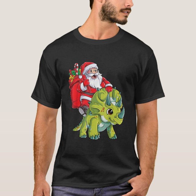 T-shirt père Noël Riding Triceratops Dinosaur Christmas Bo (Devant)