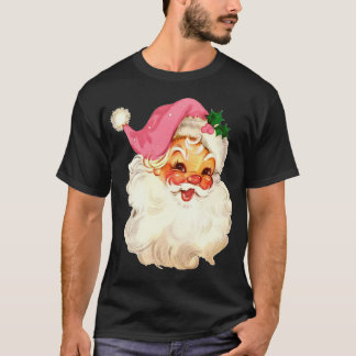 T-shirt Père Noël rose Visage Vieux Noël Vieux Noël Vintag