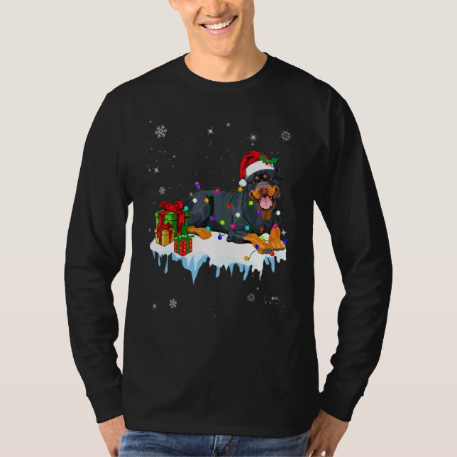 T-shirt Père Noël Rottweiler Chien de Noël Arbre Décor (Devant)