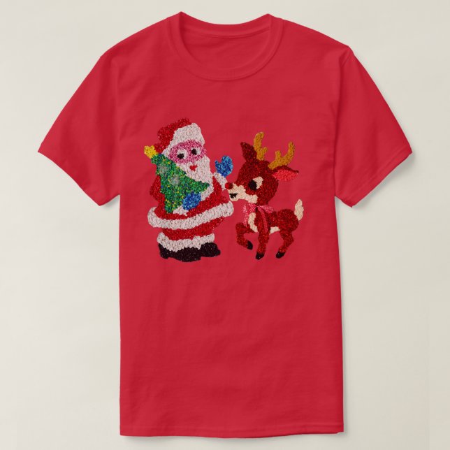 T-shirt Père Noël Rudolph Vintage Plastique fondu (Design devant)