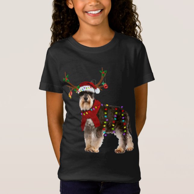 T-Shirt Père Noël Schnauzer rennes Noël clair (Devant)