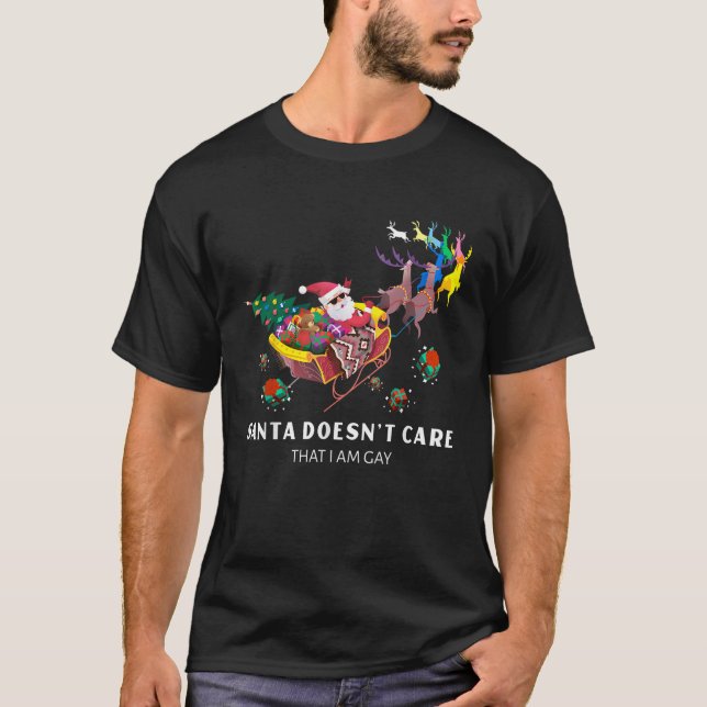 T-shirt Père Noël Se fiche Que Je Suis Gay LGBTQ Noël (Devant)