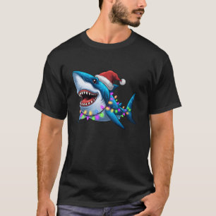 T-shirt Père Noël Shark Noël Funny Shark Lover Noël Lumièr