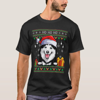 T-shirt Père Noël Sibérien Husky Chien laide doux Noël Pa