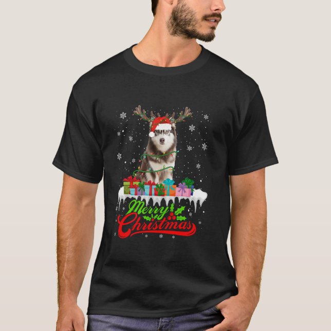 T-shirt Père Noël Sibérien Husky Chien Pyjamas de Noël Xma (Devant)