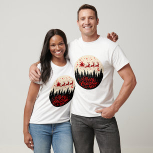 T-shirt Père Noël Sleigh Joyeux Noël Forêt Scène Art"