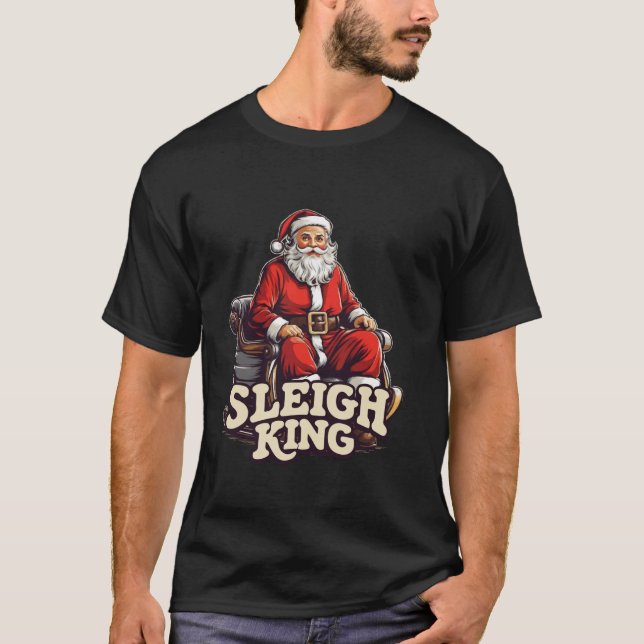 T-shirt Père Noël Sleigh King Drôle Nuit long manches (Devant)