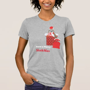 T-shirt Père Noël Sloth Going Down the Chimney with Presen