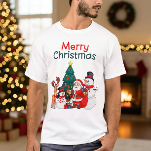 T-shirt Père Noël Snowman Et Reindeer Festin Joyeux Noël
