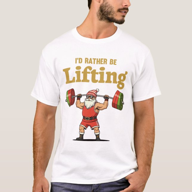 T-shirt Père Noël soulève des poids (Devant)
