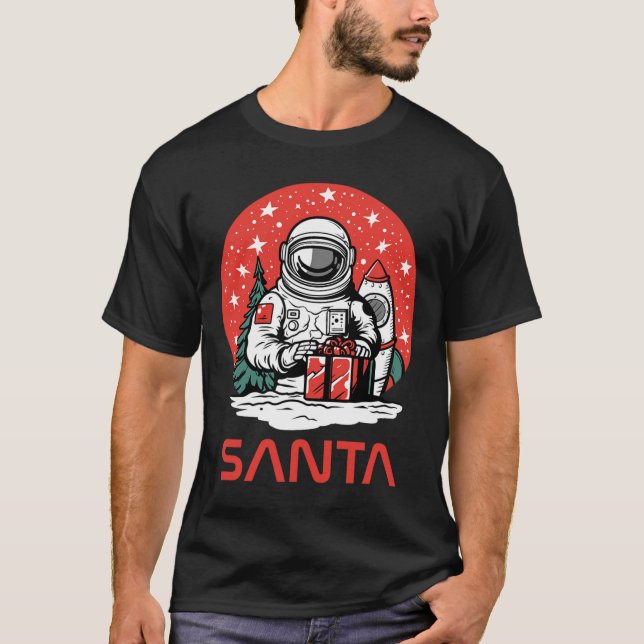 T-shirt Père Noël spatial Astronaute Cosmos Présente Cool  (Devant)