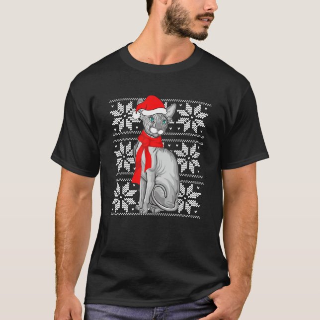 T-shirt Père Noël Sphynx Chat Laid Pajama De Noël Pour Fem (Devant)