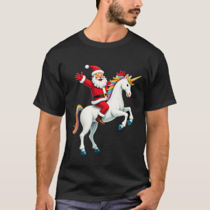 T-shirt Père Noël sur licorne Noël Filles Femmes Ra