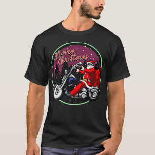T-shirt Père Noël Sur Moto, Joyeux Noël, Hommes, Biker,