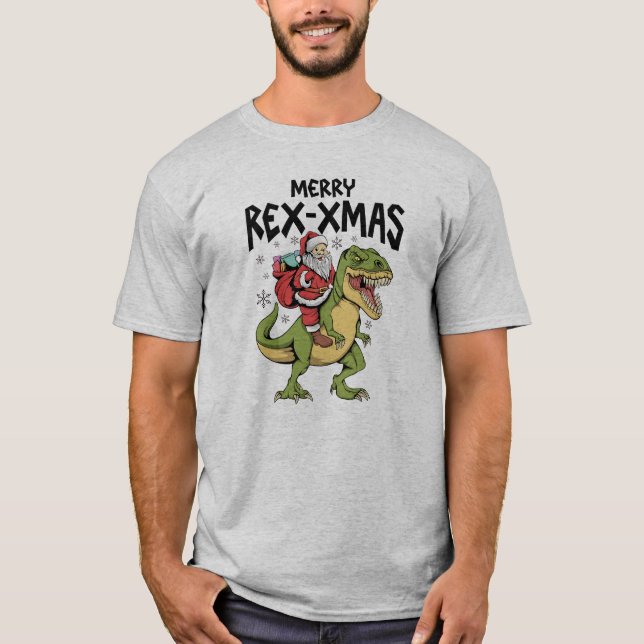 T-shirt Père Noël sur un t-rex, Mery-Rex-xmas (Devant)