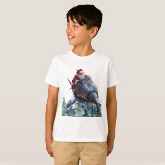 T-shirt Père Noël sur un traîneau-fusée spatial - Noël
