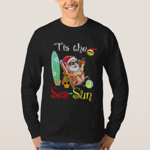 T-shirt Père Noël Surf Flamant rose Float Tis the Sea-Sun