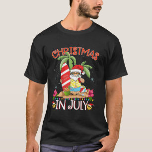 T-shirt Père Noël Surf Hawaiian Beach En Juillet Boisson T